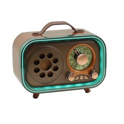 Retro Design Bluetooth Speaker with FM Radio, Colorful LED Light & Convenient Carry Handle (Brown)