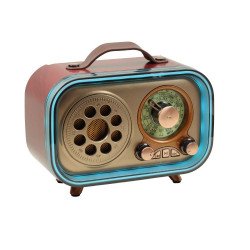 Retro Design Bluetooth Speaker with FM Radio, Colorful LED Light & Convenient Carry Handle (Red)