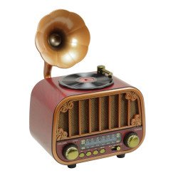 Classic Phonograph Design Bluetooth Speaker with Built-In FM Radio (Red)
