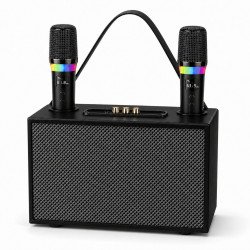 Large Vintage Handle Portable Bluetooth Speaker with 2 Wireless Microphones MIVPRO (Black)
