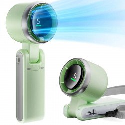Foldable Portable Fan with LED Display and 5 Speeds (Green)
