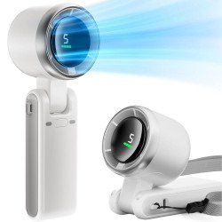 Foldable Portable Fan with LED Display and 5 Speeds (White)