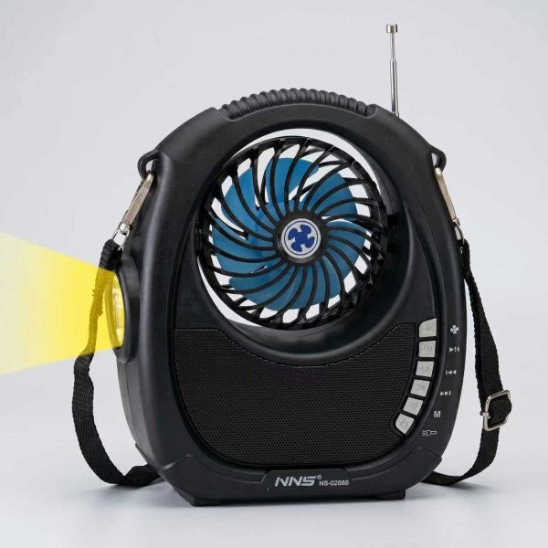 Wholesale Outdoor Cooling Fan FM Radio Portable Bluetooth Speaker With Flashlight Solar Panel Charge Carrying Strap NS-8059SF for Universal Cell Phone And Bluetooth Device (Black)