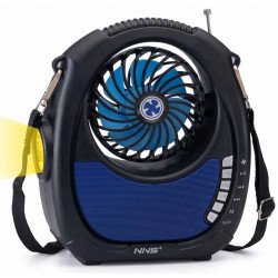 Outdoor Cooling Fan FM Radio Portable Bluetooth Speaker With Flashlight Solar Panel Charge Carrying Strap NS-8059SF for Universal Cell Phone And Bluetooth Device (Blue)