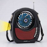 Wholesale Outdoor Cooling Fan FM Radio Portable Bluetooth Speaker With Flashlight Solar Panel Charge Carrying Strap NS-8059SF for Universal Cell Phone And Bluetooth Device (Red)