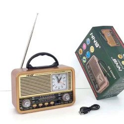 Desktop Radio: FM/AM/SW 3-Band, Clock, USB & TF Integration NS-8898BT for Universal Cell Phone And Bluetooth Device (Gold)