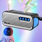 Wholesale Sleek Silver Grill Design Portable Stereo Bluetooth Wireless Speaker With Flashlight P150 for Universal Cell Phone And Bluetooth Device (Blue)
