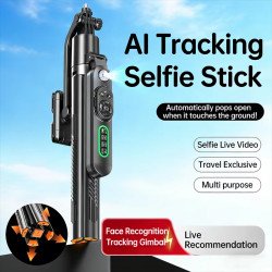 72in AI Smart Tracking Selfie Stick Tripod Stand, Extendable 360 Rotation with Drop-to-Open Auto Unfold Design (Black)