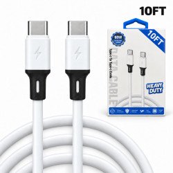 USB-C to USB-C 60W PD Fast Charging Heavy Duty Cable 10FT (White)