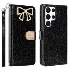 Ribbon Bow Crystal Diamond Wallet Case for Samsung Galaxy S23 Ultra (Black) Ribbon Bow Crystal Diamond Wallet Case for Samsung Galaxy S23 Ultra (Black)