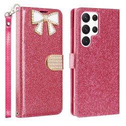 Ribbon Bow Crystal Diamond Wallet Case for Samsung Galaxy S23 Ultra (Hot Pink) Ribbon Bow Crystal Diamond Wallet Case for Samsung Galaxy S23 Ultra (Hot Pink)
