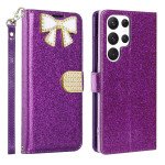 Wholesale Ribbon Bow Crystal Diamond Wallet Case for Samsung Galaxy S23 Ultra (Purple)
