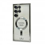 Wholesale Transparent Electroplated Chrome Magnetic Magsafe Circle TPU Cover Case With Camera Lens Protection for Samsung Galaxy S24 Ultra (Black)