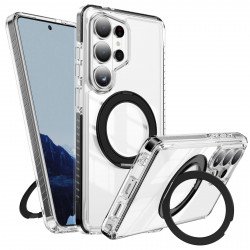 Premium Clear Magnetic MagSafe Phone Case with 360° Rotating Kickstand Ring for Samsung Galaxy S26 Plus (Black)