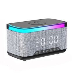 Multifunction Bluetooth Speaker with 15W Wireless Charger and Alarm Clock (Black)