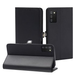 Premium PU Leather Folio Wallet Front Cover Case with Card Holder Slots and Wrist Strap for Samsung Galaxy A03s (USA) (Black)
