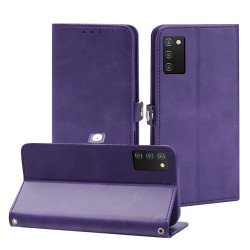 Premium PU Leather Folio Wallet Front Cover Case with Card Holder Slots and Wrist Strap for Samsung Galaxy A03s (USA) (Purple)