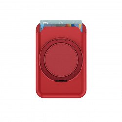 Slide-in Card Slot Magsafe Wallet with 360 Rotation Magnetic Ring Stand (Red)