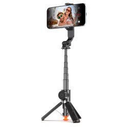 27in Extendable Selfie Stick Tripod Stand 360 Rotation with Drop-to-Open Auto Unfold and Detachable Remote (Black)