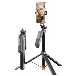 77in Drop-to-Open Auto Unfold Selfie Stick Tripod Stand 360° Rotation with Bluetooth Remote Control (Black)