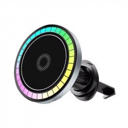 15W Strong Magnetic Wireless Phone Holder RGB LED Air Vent Mount (Black)