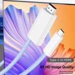 Wholesale 2-in-1 USB C to HDMI Nylon Braided Cable 6.5FT with 60W PD Charging Port - 4K Video Adapter Cord for Universal Cell Phone And Bluetooth Device (White)