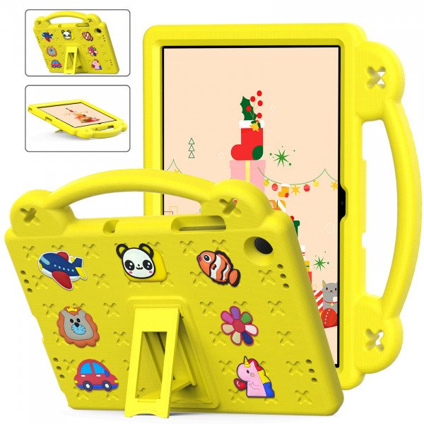Wholesale Cartoon Silicone Shockproof Handle Kid Friendly Convertible Kickstand Durable Protective Cover Case for Samsung Galaxy Tab A9 Plus (Yellow)