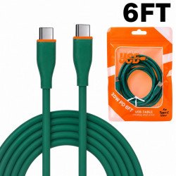 20W PD Fast Charge 6FT Type-C to Type-C Durable Tangle-Free Heavy-Duty Flexible USB Type-C to Type-C Cord in Resealable Bag for Universal Cell Phone, Device and More (Green)