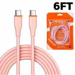 20W PD Fast Charge 6FT Type-C to Type-C Durable Tangle-Free Heavy-Duty Flexible USB Type-C to Type-C Cord in Resealable Bag for Universal Cell Phone, Device and More (Pink)
