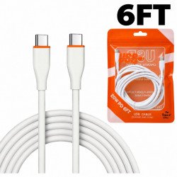 20W PD Fast Charge 6FT Type-C to Type-C Durable Tangle-Free Heavy-Duty Flexible USB Type-C to Type-C Cord in Resealable Bag for Universal Cell Phone, Device and More (White)