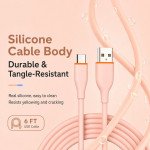 Wholesale 6FT Type-C to USB Cable 2.4A Heavy-Duty Durable Soft Flexible Tangle-Free Charging and Sync Cord Packaged in Resealable Plastic Bag for Universal Cell Phone, Device and More (Pink)