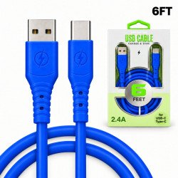 Type C / USB-C 2.4A Heavy Duty Strong Soft Flexible Tangled Free Silicone OD 5.0mm Charge and Sync USB Cable 6FT for Universal Cell Phone, Device and More (Blue)