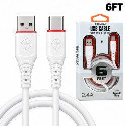 Type C / USB-C 2.4A Heavy Duty Strong Soft Flexible Silicone OD 5.0mm Charge and Sync USB Cable 6FT for Universal Cell Phone, Device and More (White)
