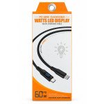 60W PD Display Fast Charging USB-C to USB-C 3FT Durable Braided Woven Nylon Cable with LED Charging Display for Universal Cell Phone, Device and More (Black)