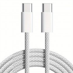 65W PD Fast Charging USB-C to USB-C Nylon Braided Charging Cable 6FT (White)