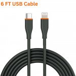 Wholesale 20W PD Fast Charge 6FT USB-C to Lightning Cable Durable Tangle-Free Heavy-Duty Flexible USB Type-C to 8-Pin Lightning Cord in Resealable Bag for Universal iPhone and iPad Devices (Black)