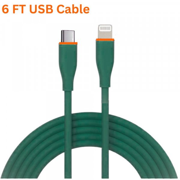 Wholesale 20W PD Fast Charge 6FT USB-C to Lightning Cable Durable Tangle-Free Heavy-Duty Flexible USB Type-C to 8-Pin Lightning Cord in Resealable Bag for Universal iPhone and iPad Devices (Green)