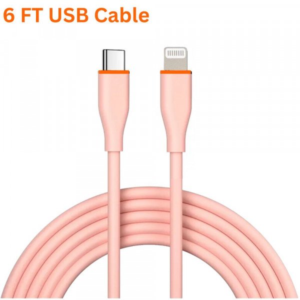 Wholesale 20W PD Fast Charge 6FT USB-C to Lightning Cable Durable Tangle-Free Heavy-Duty Flexible USB Type-C to 8-Pin Lightning Cord in Resealable Bag for Universal iPhone and iPad Devices (Pink)