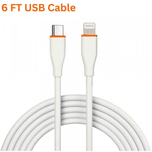 Wholesale 20W PD Fast Charge 6FT USB-C to Lightning Cable Durable Tangle-Free Heavy-Duty Flexible USB Type-C to 8-Pin Lightning Cord in Resealable Bag for Universal iPhone and iPad Devices (White)