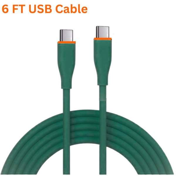 Wholesale 20W PD Fast Charge 6FT Type-C to Type-C Durable Tangle-Free Heavy-Duty Flexible USB Type-C to Type-C Cord in Resealable Bag for Universal Cell Phone, Device and More (Green)