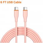 Wholesale 20W PD Fast Charge 6FT Type-C to Type-C Durable Tangle-Free Heavy-Duty Flexible USB Type-C to Type-C Cord in Resealable Bag for Universal Cell Phone, Device and More (Pink)