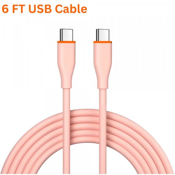 Wholesale 20W PD Fast Charge 6FT Type-C to Type-C Durable Tangle-Free Heavy-Duty Flexible USB Type-C to Type-C Cord in Resealable Bag for Universal Cell Phone, Device and More (Pink)