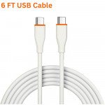 Wholesale 20W PD Fast Charge 6FT Type-C to Type-C Durable Tangle-Free Heavy-Duty Flexible USB Type-C to Type-C Cord in Resealable Bag for Universal Cell Phone, Device and More (White)