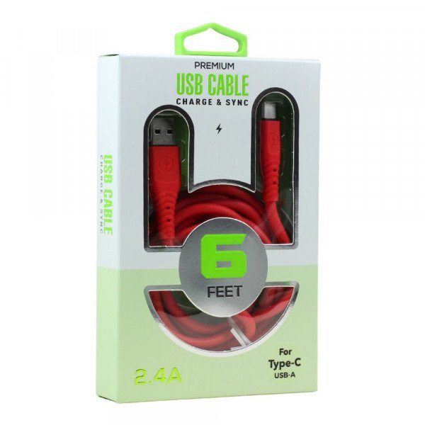Wholesale Type C / USB-C 2.4A Heavy Duty Strong Soft Flexible Tangled Free Silicone OD 5.0mm Charge and Sync USB Cable 6FT for Universal Cell Phone, Device and More (Red)