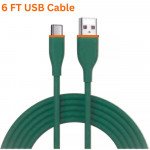 Wholesale 6FT Type-C to USB Cable 2.4A Heavy-Duty Durable Soft Flexible Tangle-Free Charging and Sync Cord Packaged in Resealable Plastic Bag for Universal Cell Phone, Device and More (Green)