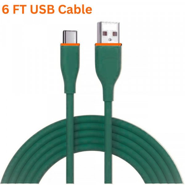 Wholesale 6FT Type-C to USB Cable 2.4A Heavy-Duty Durable Soft Flexible Tangle-Free Charging and Sync Cord Packaged in Resealable Plastic Bag for Universal Cell Phone, Device and More (Green)