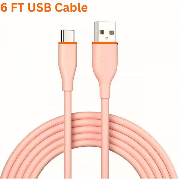 Wholesale 6FT Type-C to USB Cable 2.4A Heavy-Duty Durable Soft Flexible Tangle-Free Charging and Sync Cord Packaged in Resealable Plastic Bag for Universal Cell Phone, Device and More (Pink)