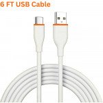 Wholesale 6FT Type-C to USB Cable 2.4A Heavy-Duty Durable Soft Flexible Tangle-Free Charging and Sync Cord Packaged in Resealable Plastic Bag for Universal Cell Phone, Device and More (White)