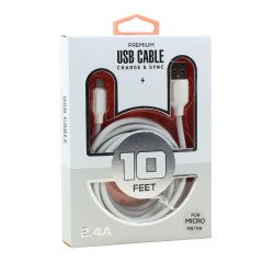 Micro V8V9 2.4A Heavy Duty Strong Durable Charge and Sync USB Cable 10FT (White) Micro V8V9 2.4A Heavy Duty Strong Durable Charge and Sync USB Cable 10FT (White)
