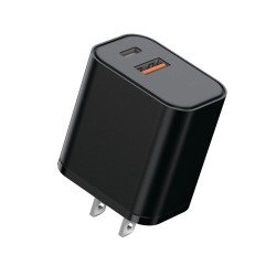 2.5A Dual USB-C and USB-A Port Fast Charging Wall Charger Adapter (Wall - Black) 2.5A Dual USB-C and USB-A Port Fast Charging Wall Charger Adapter (Wall - Black)